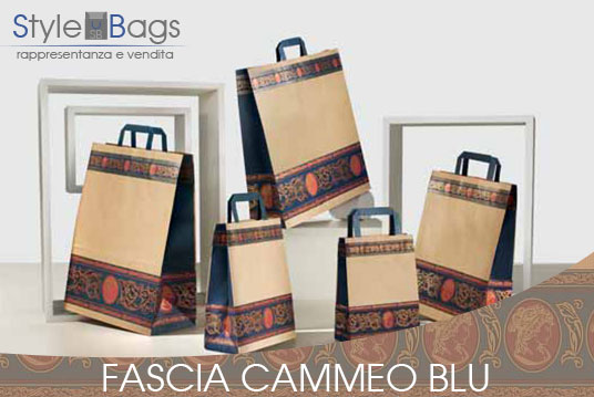 Shopper in Carta Maniglia Piatta Fascia Cammeo Blu