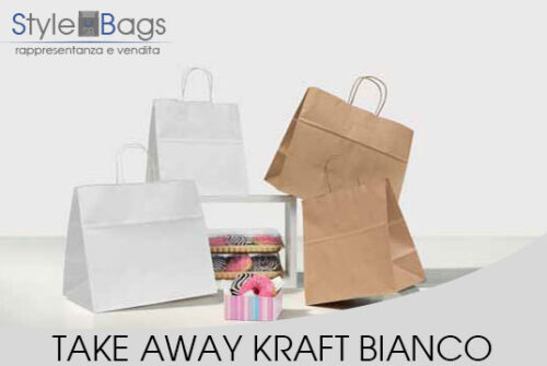 Shopper in Carta Maniglia Ritorta Take Away Kraft Bianco